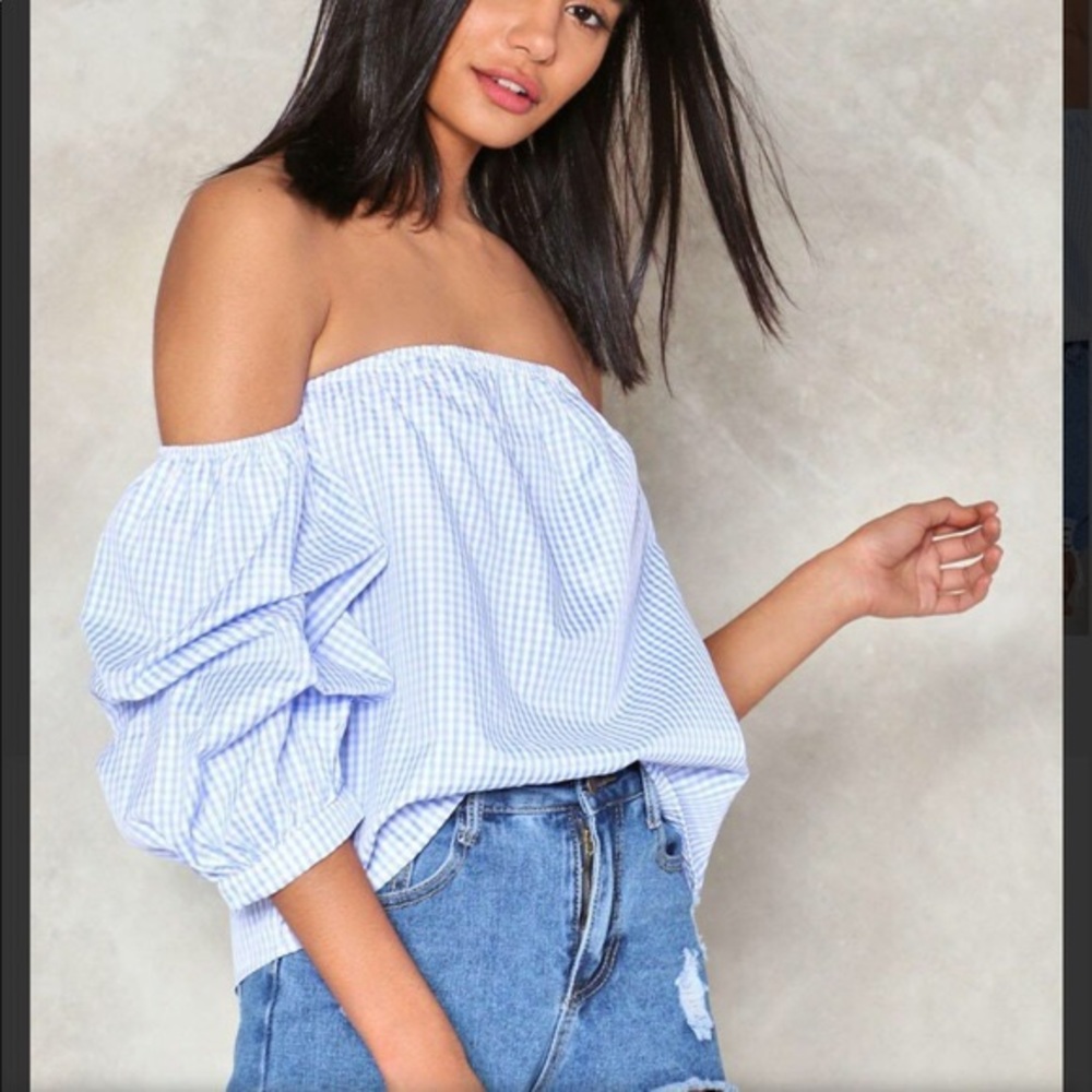 Nasty Gal Gingham off the shoulder shirt